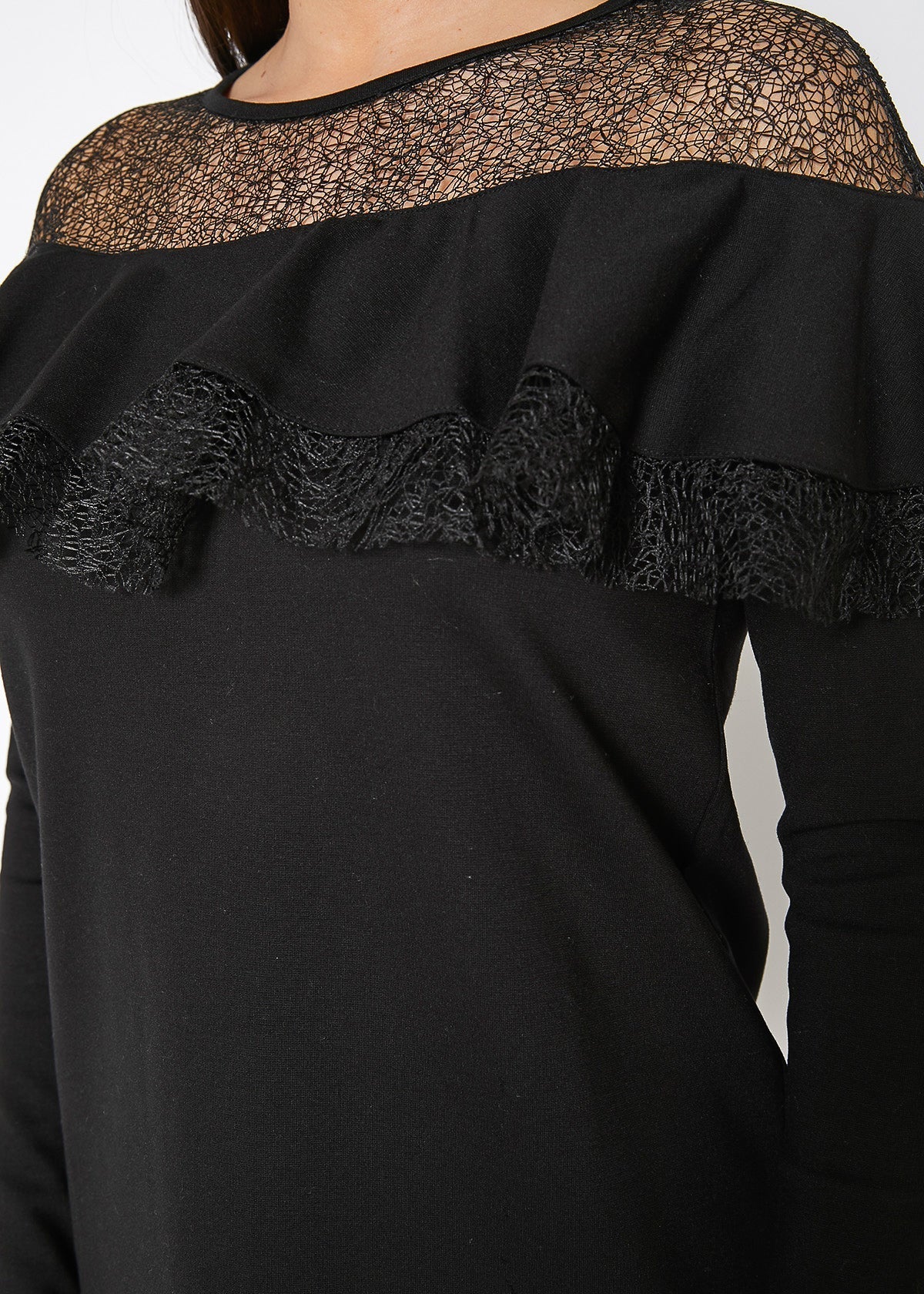 Lace Trim Sweatshirt Dress In Black by Shop at Konus - Image 4