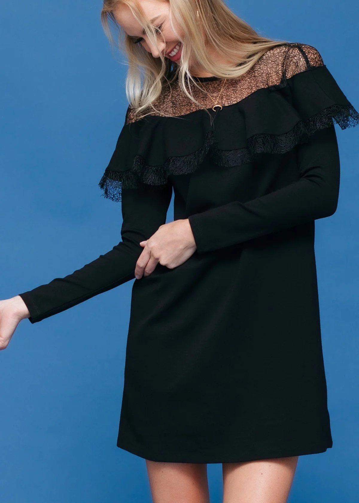 Lace Trim Sweatshirt Dress In Black by Shop at Konus - Image 5