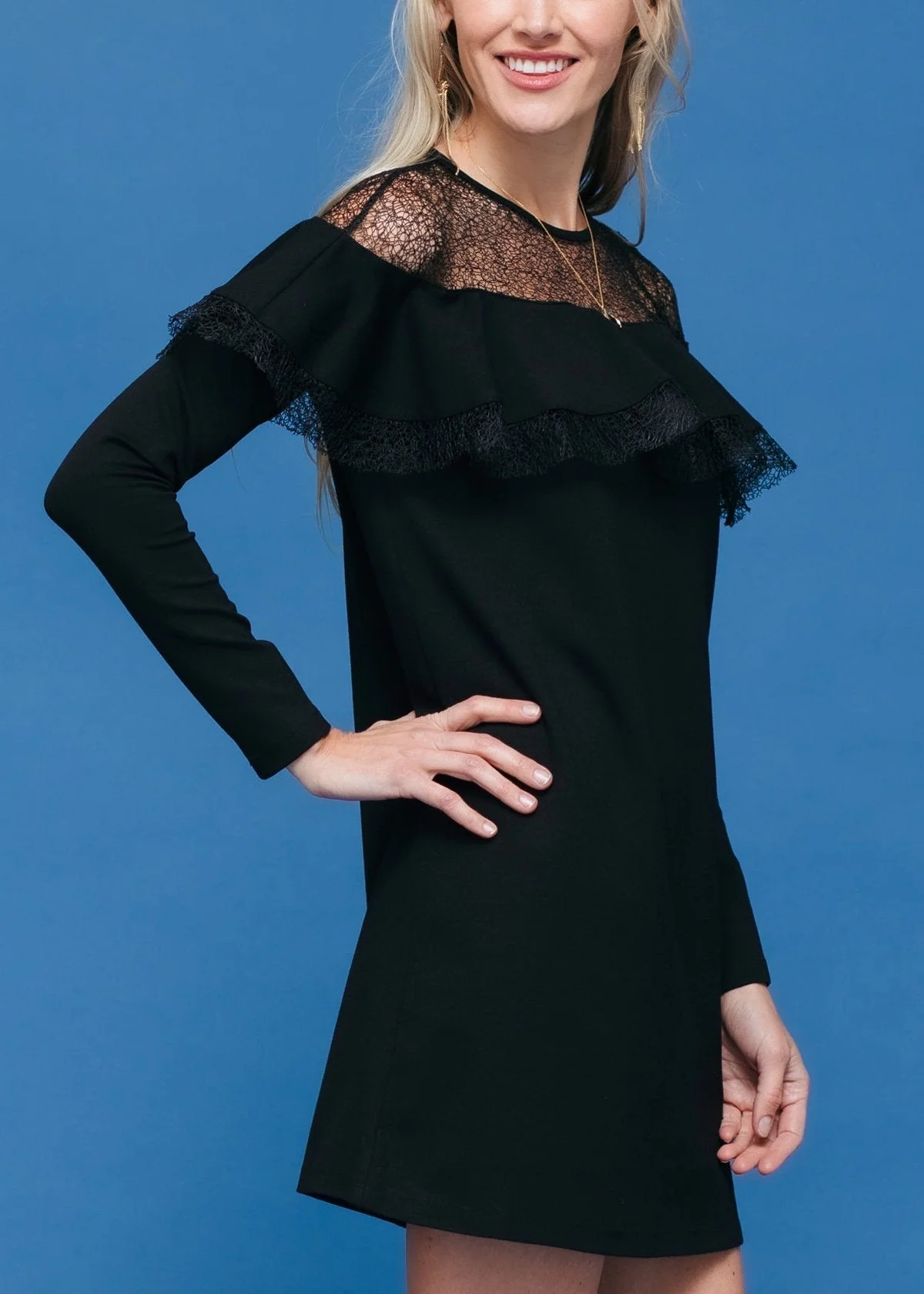 Lace Trim Sweatshirt Dress In Black by Shop at Konus - Image 6