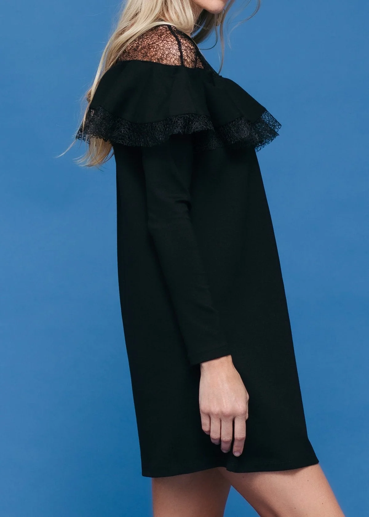 Lace Trim Sweatshirt Dress In Black by Shop at Konus - Image 7