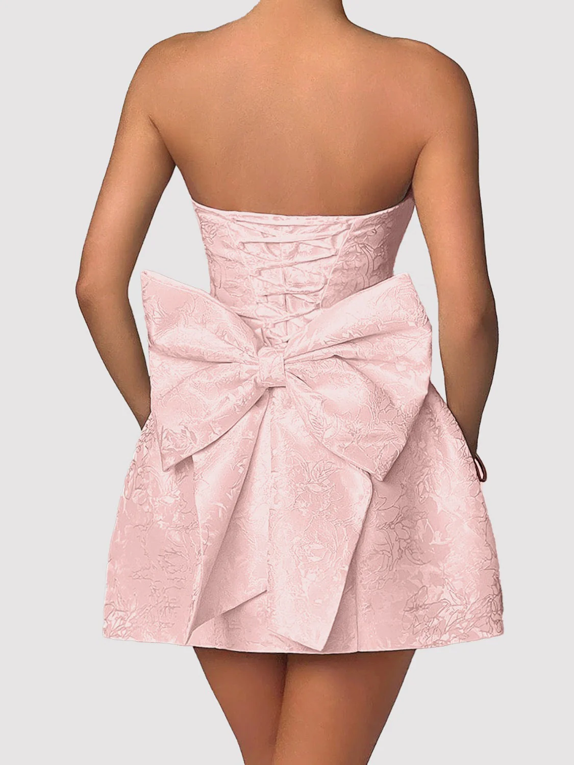 Lace-Up Sleeveless Satin Mini Dress with Bow - Image 2