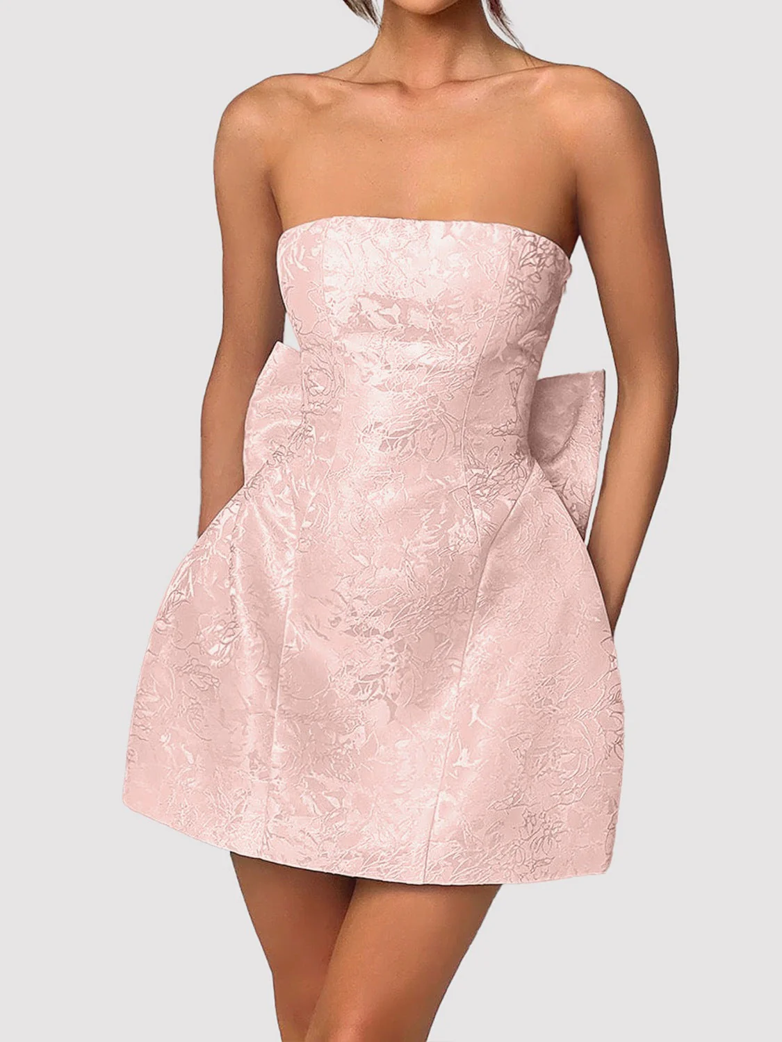 Lace-Up Sleeveless Satin Mini Dress with Bow - Image 3