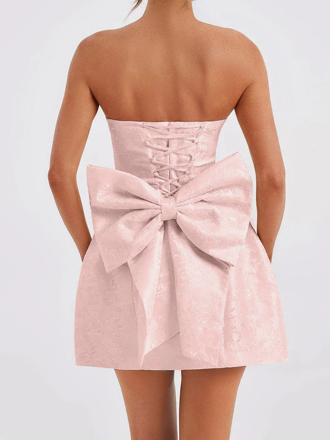 Lace-Up Sleeveless Satin Mini Dress with Bow - Image 6