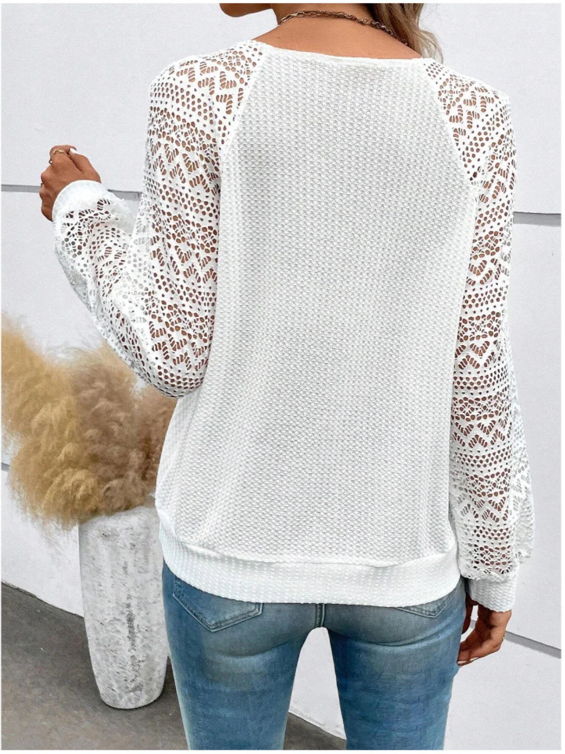 Lace V-Neck Raglan Sleeve Top - Image 2