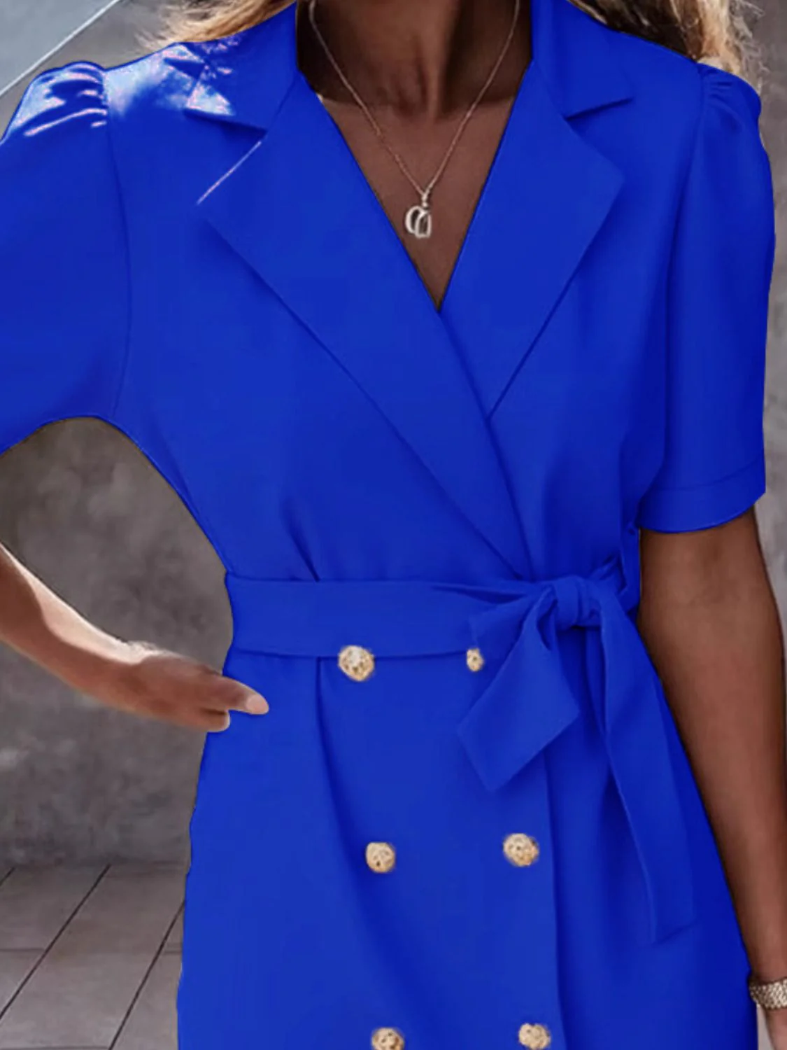 Lapel Collar Short Sleeve Tie Waist Mini Dress - Image 12