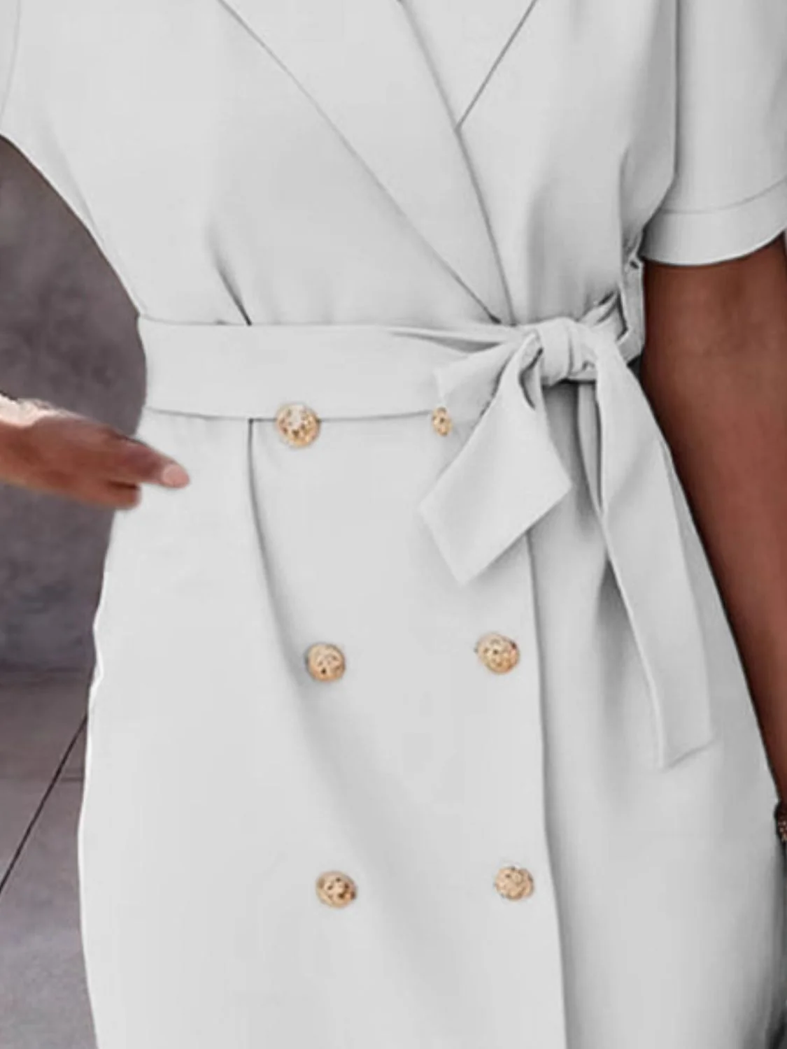 Lapel Collar Short Sleeve Tie Waist Mini Dress - Image 5