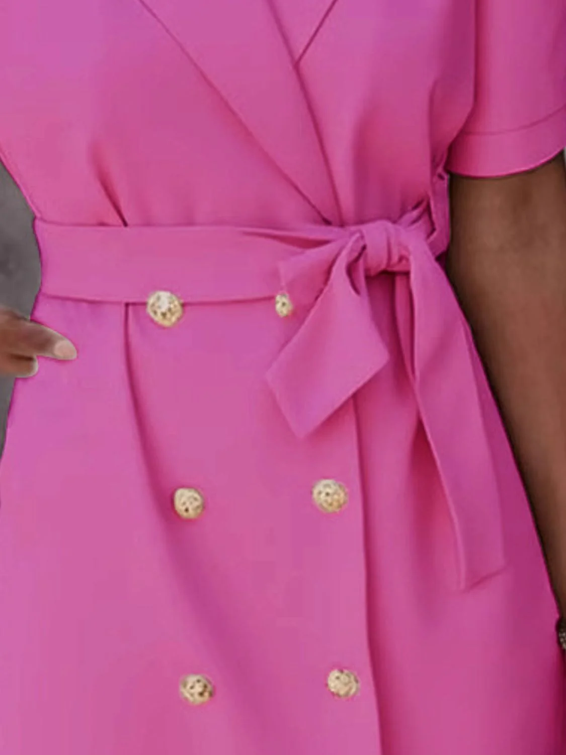 Lapel Collar Short Sleeve Tie Waist Mini Dress - Image 7