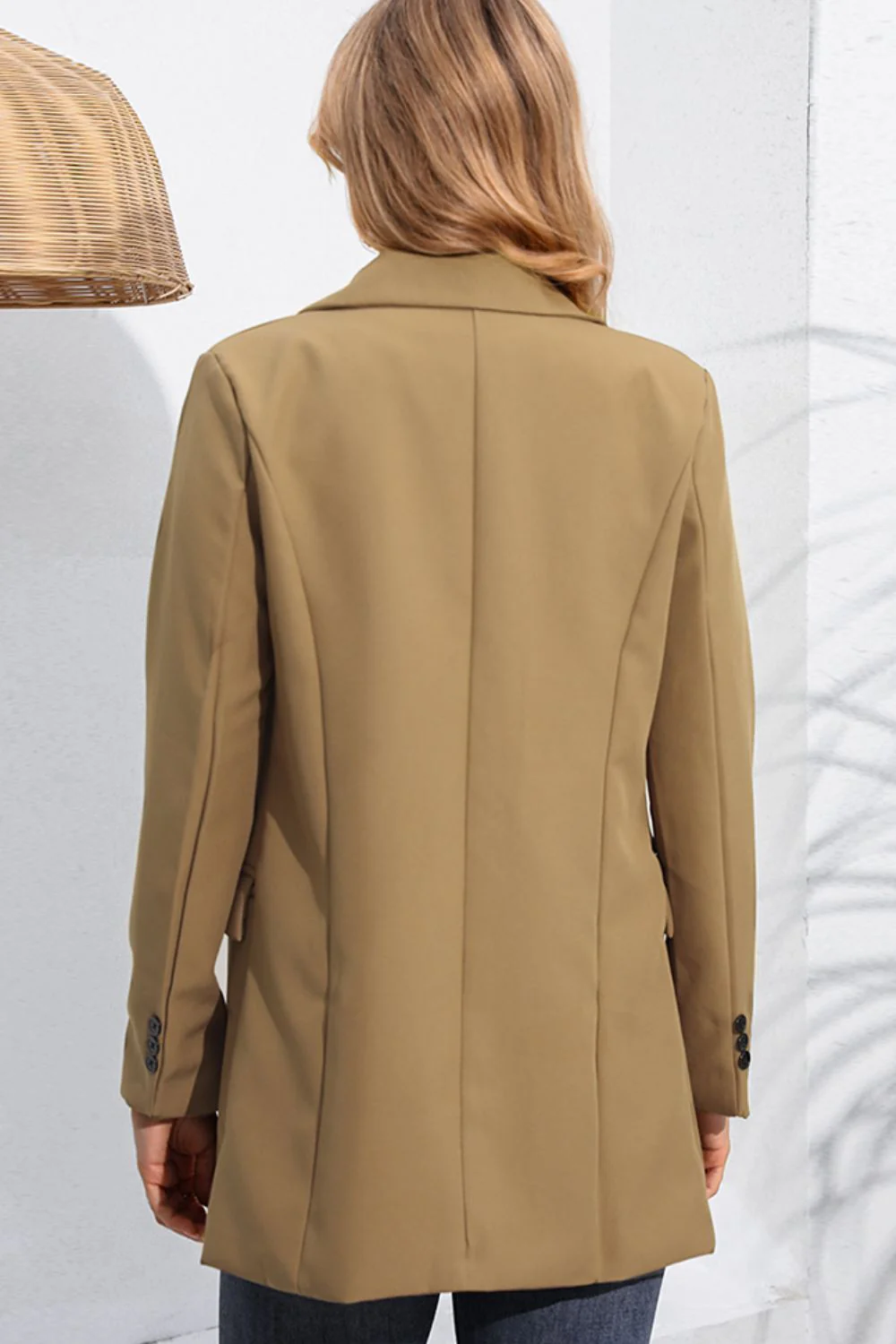 Lapel Neck Long Sleeve Blazer with Pockets - Image 2