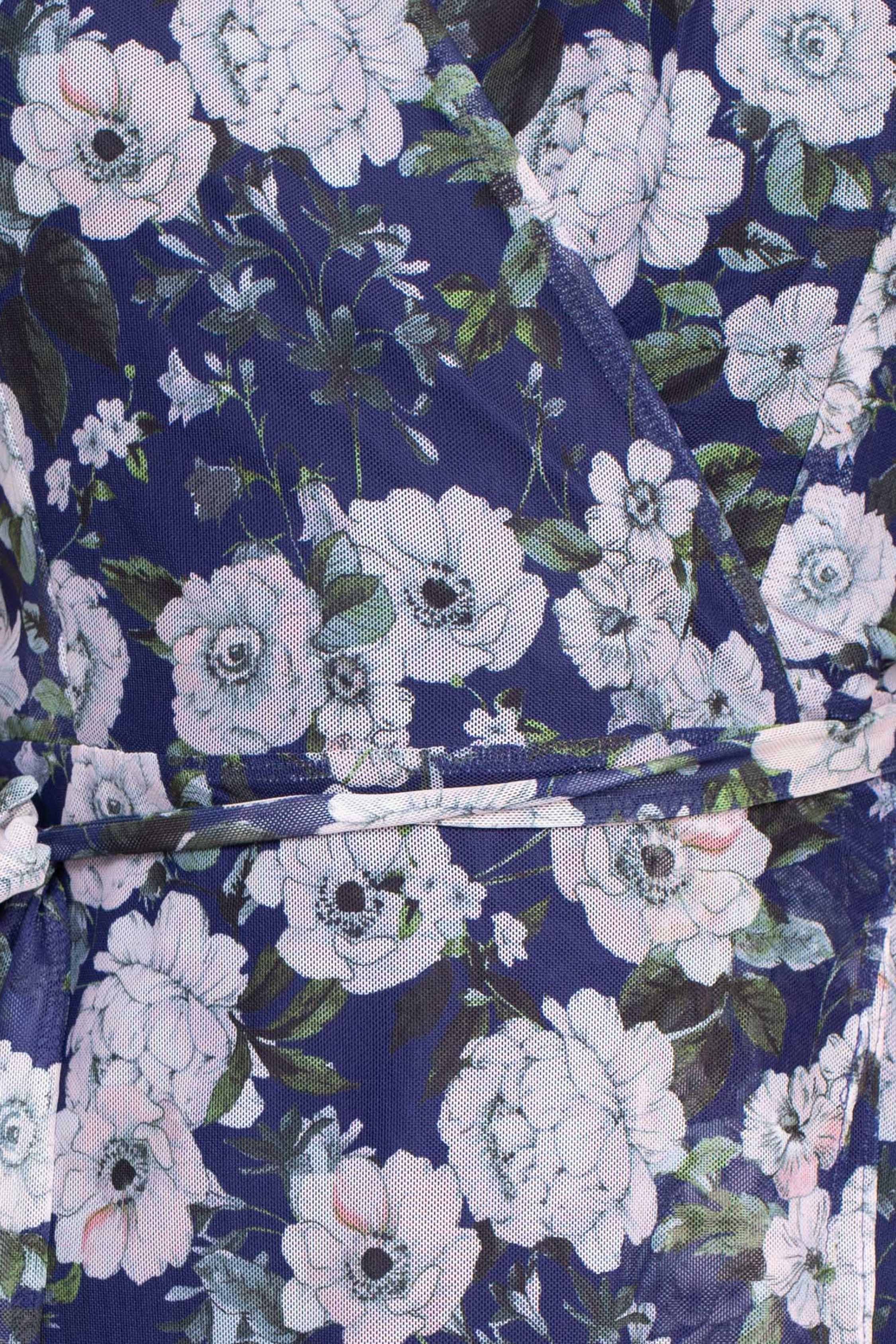 Laundry V-Neck Long Sleeve Tie Waist Floral Print Tiered Power Mesh Dress by Curated Brands - Image 4