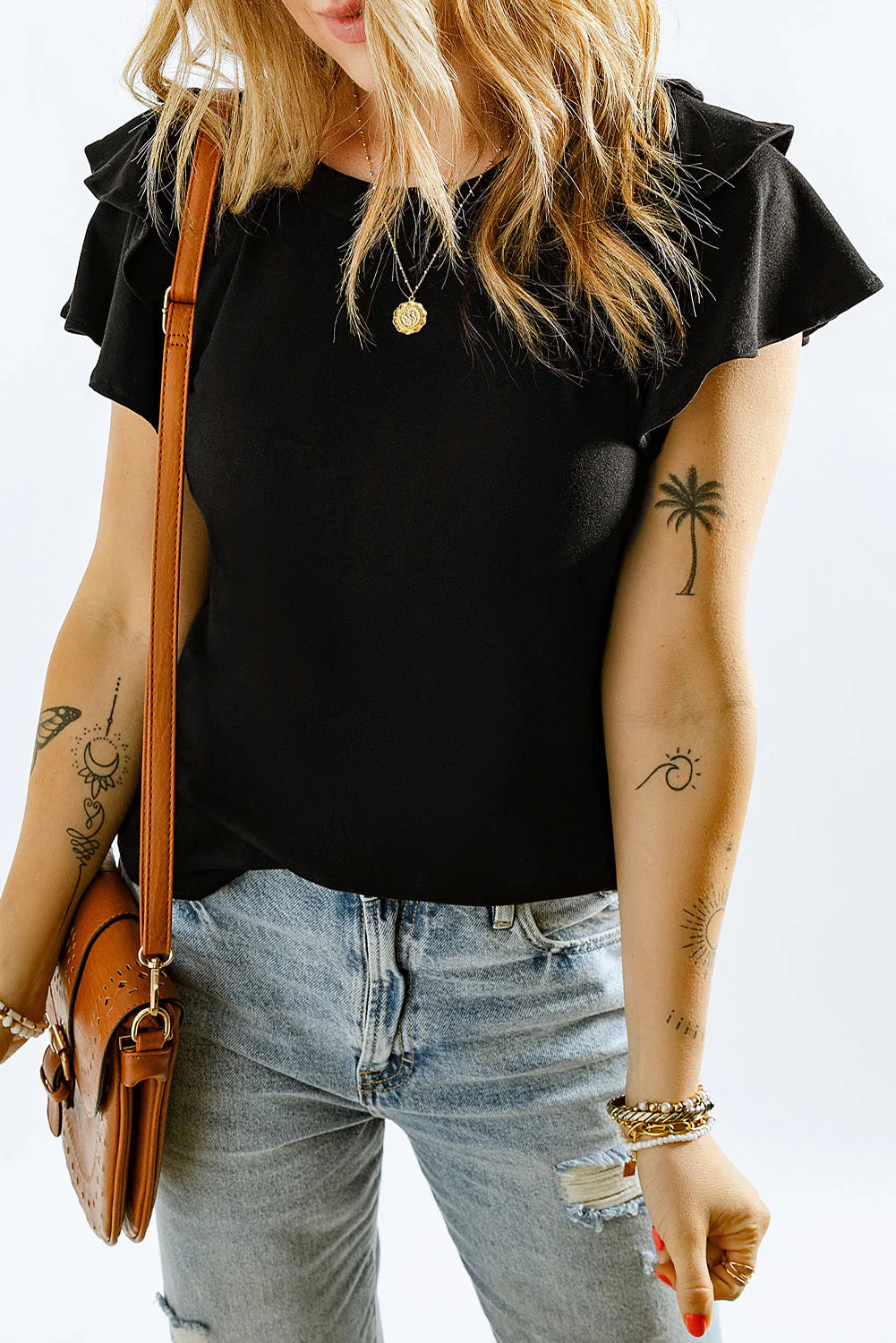 Layered Flutter Sleeve Round Neck Top - Image 4