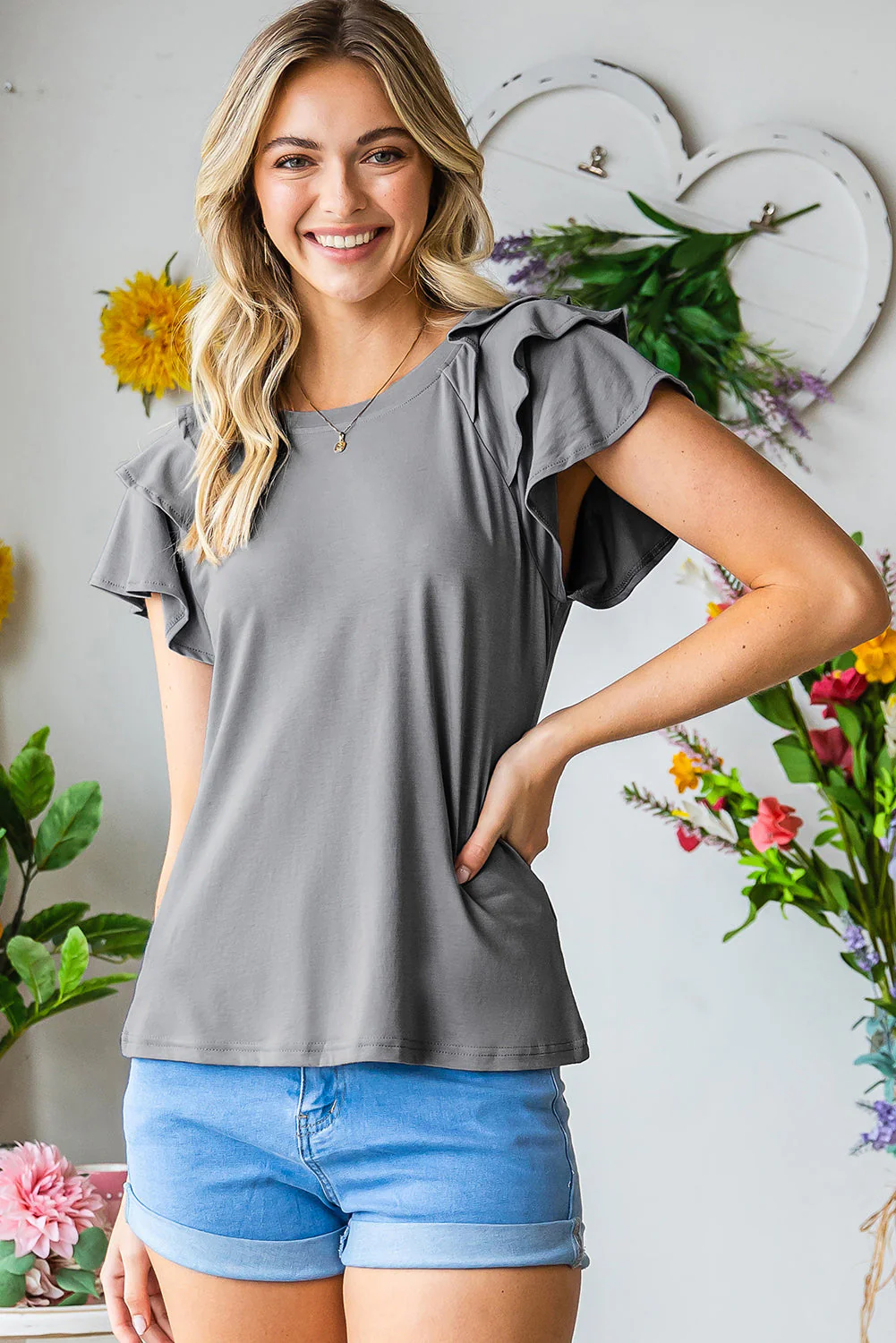 Layered Flutter Sleeve Round Neck Top - Image 6