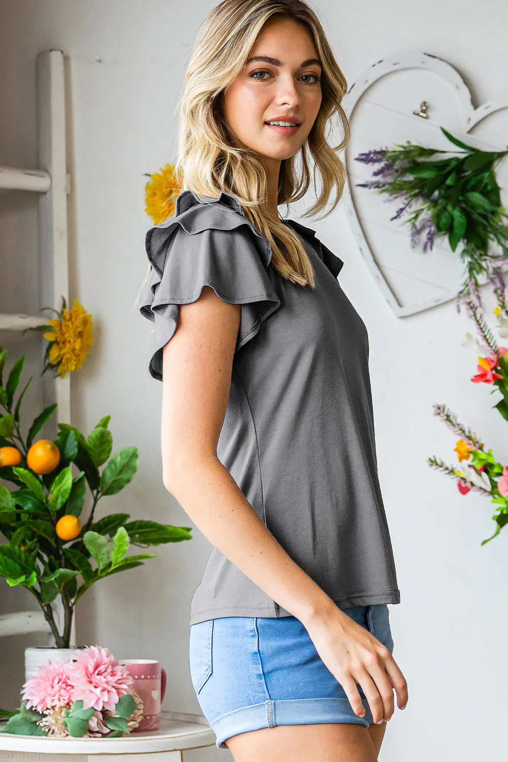 Layered Flutter Sleeve Round Neck Top - Image 8
