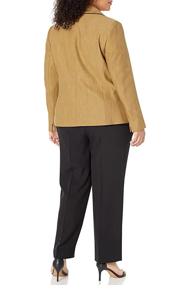 Le Suit V-Neck Long Sleeve Shawl Collar One Button Closure Mini Herringbone Jacket with Mid Waist Elastic Back Waist Solid Slim Pants (Plus Size) by Curated Brands - Image 2