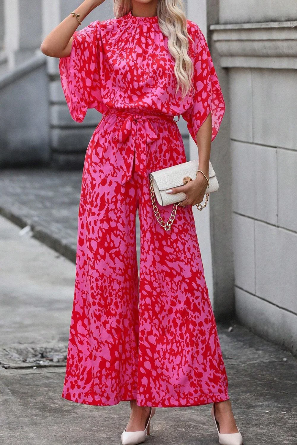 Leopard Belted Wide Leg Jumpsuit - Image 3