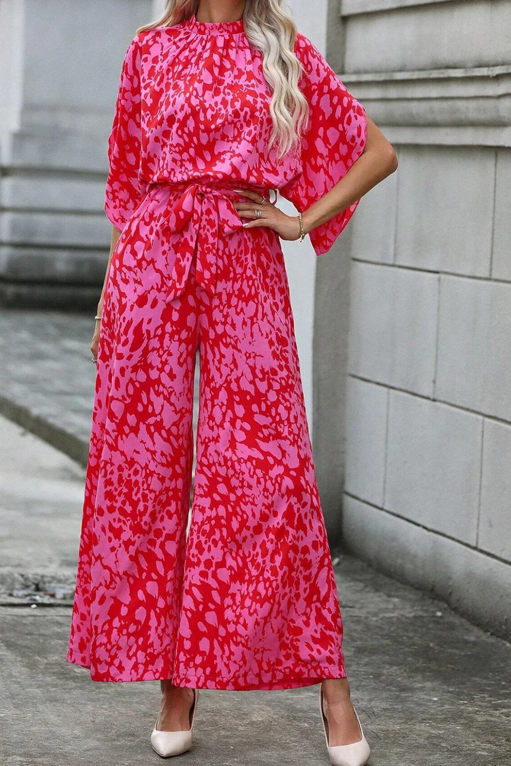 Leopard Belted Wide Leg Jumpsuit - Image 4