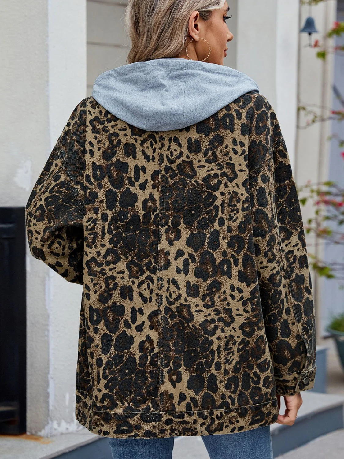 Leopard Button Up Drop Shoulder Denim Jacket - Image 8