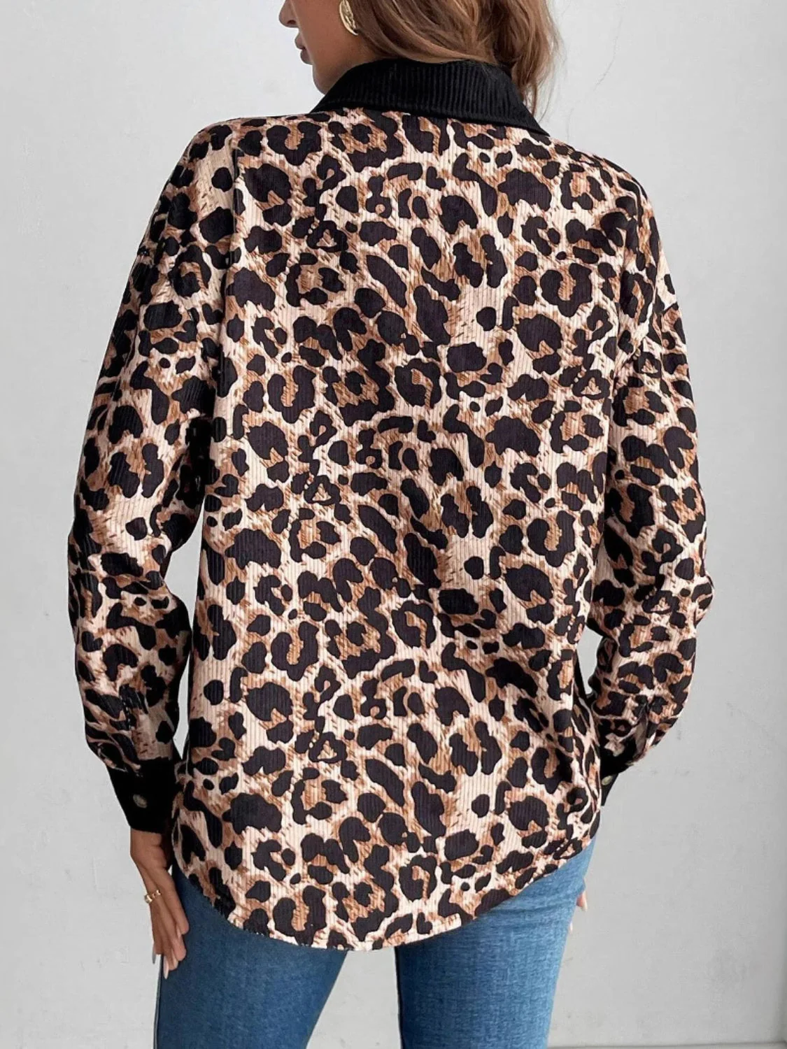 Leopard Collared Neck Button Up Shacket - Image 2