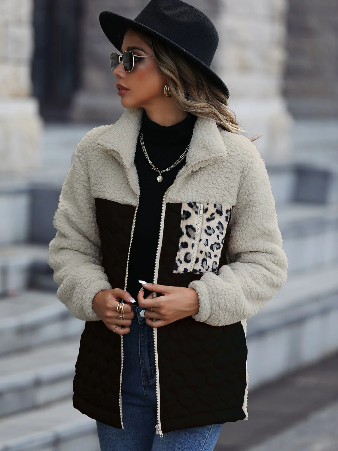 Leopard Color Block Zip-Up Jacket - Image 10