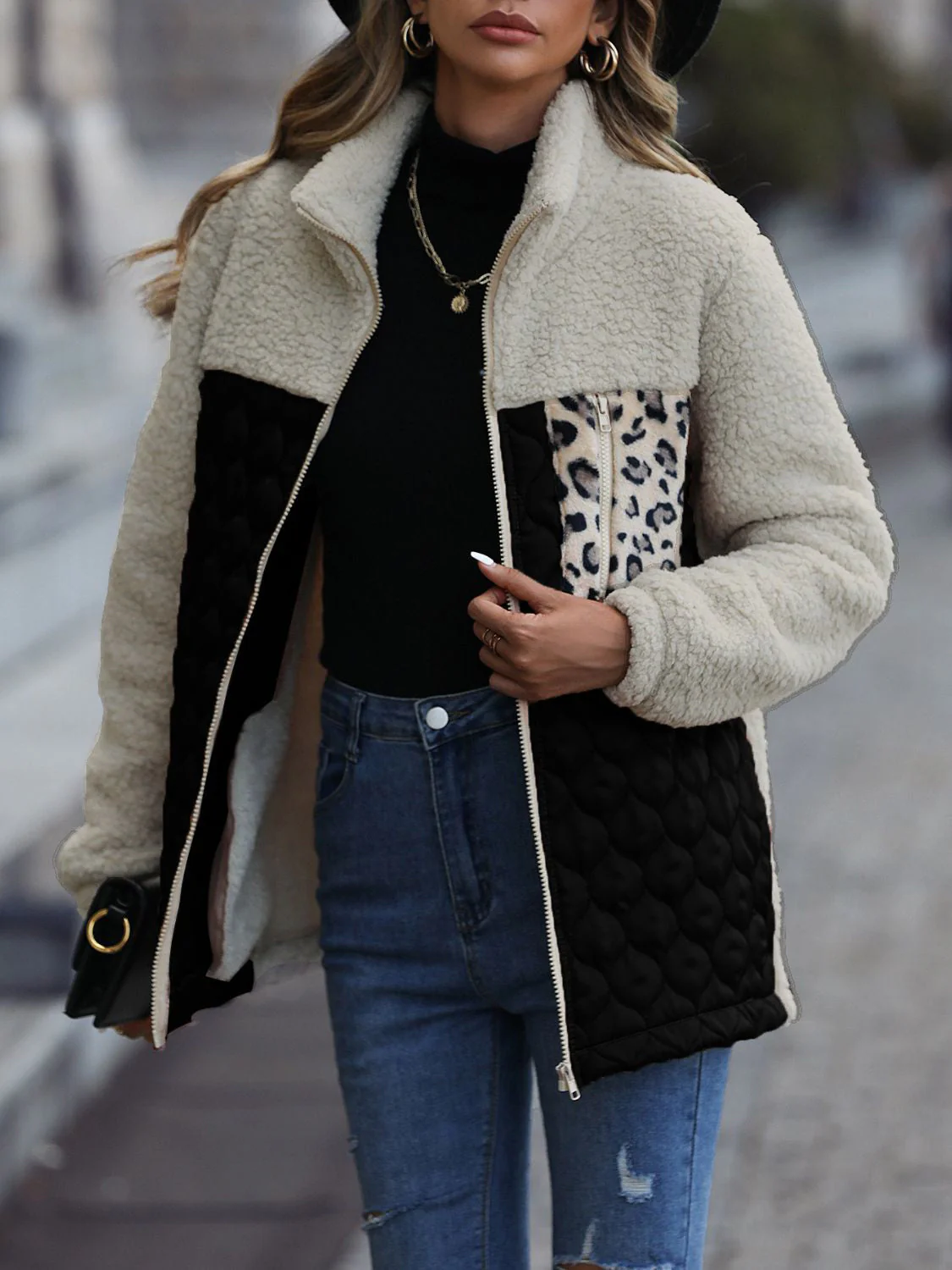 Leopard Color Block Zip-Up Jacket - Image 11