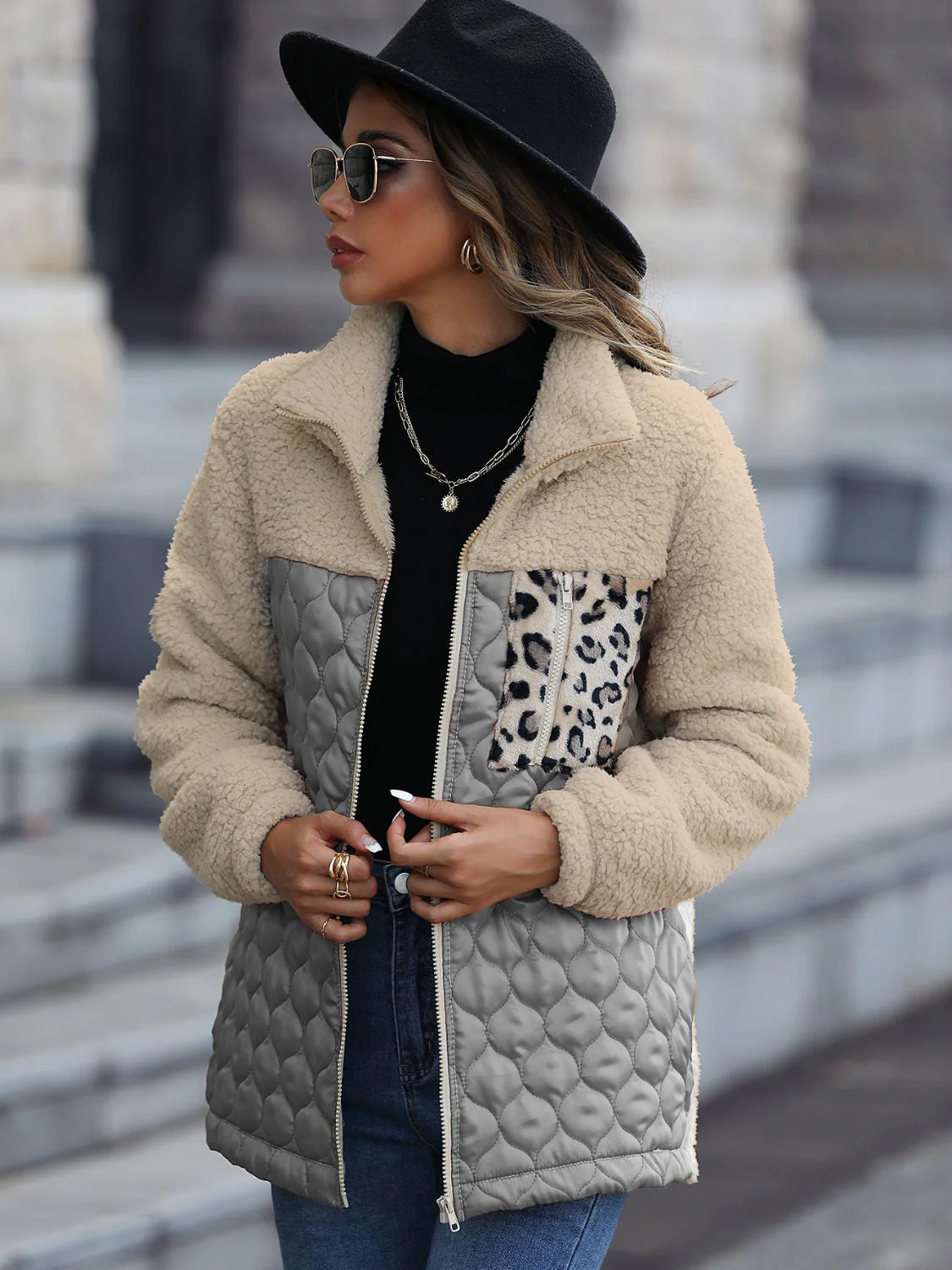 Leopard Color Block Zip-Up Jacket - Image 14