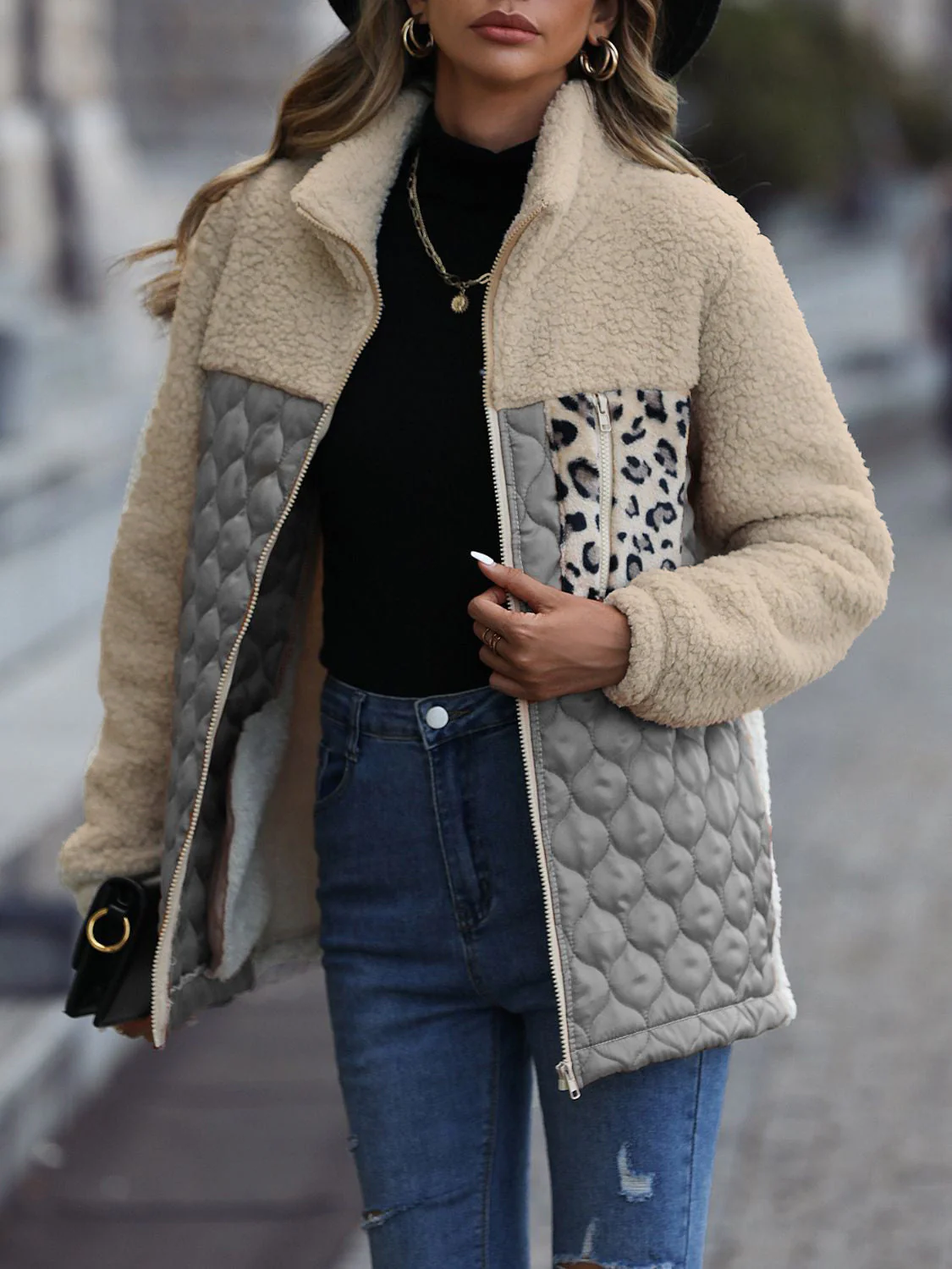 Leopard Color Block Zip-Up Jacket - Image 15
