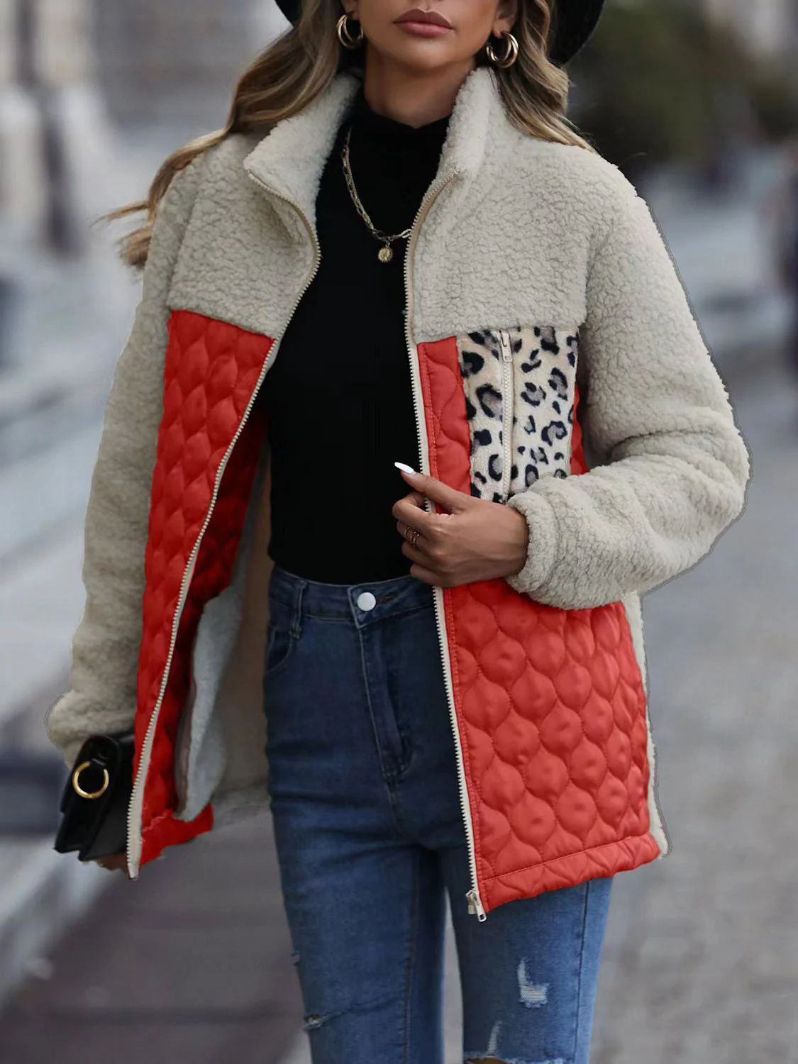 Leopard Color Block Zip-Up Jacket - Image 17