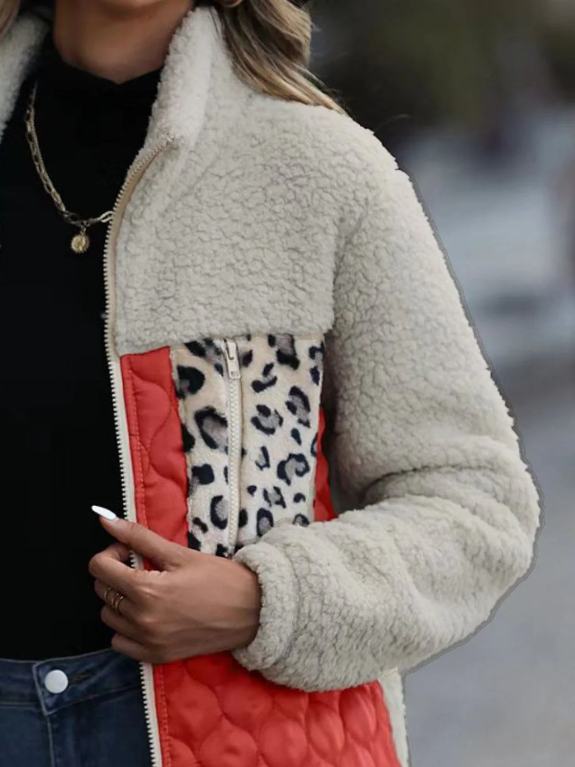 Leopard Color Block Zip-Up Jacket - Image 18