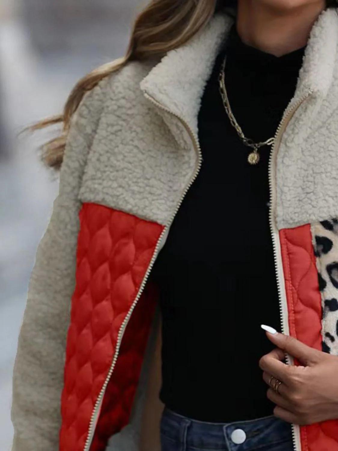 Leopard Color Block Zip-Up Jacket - Image 19