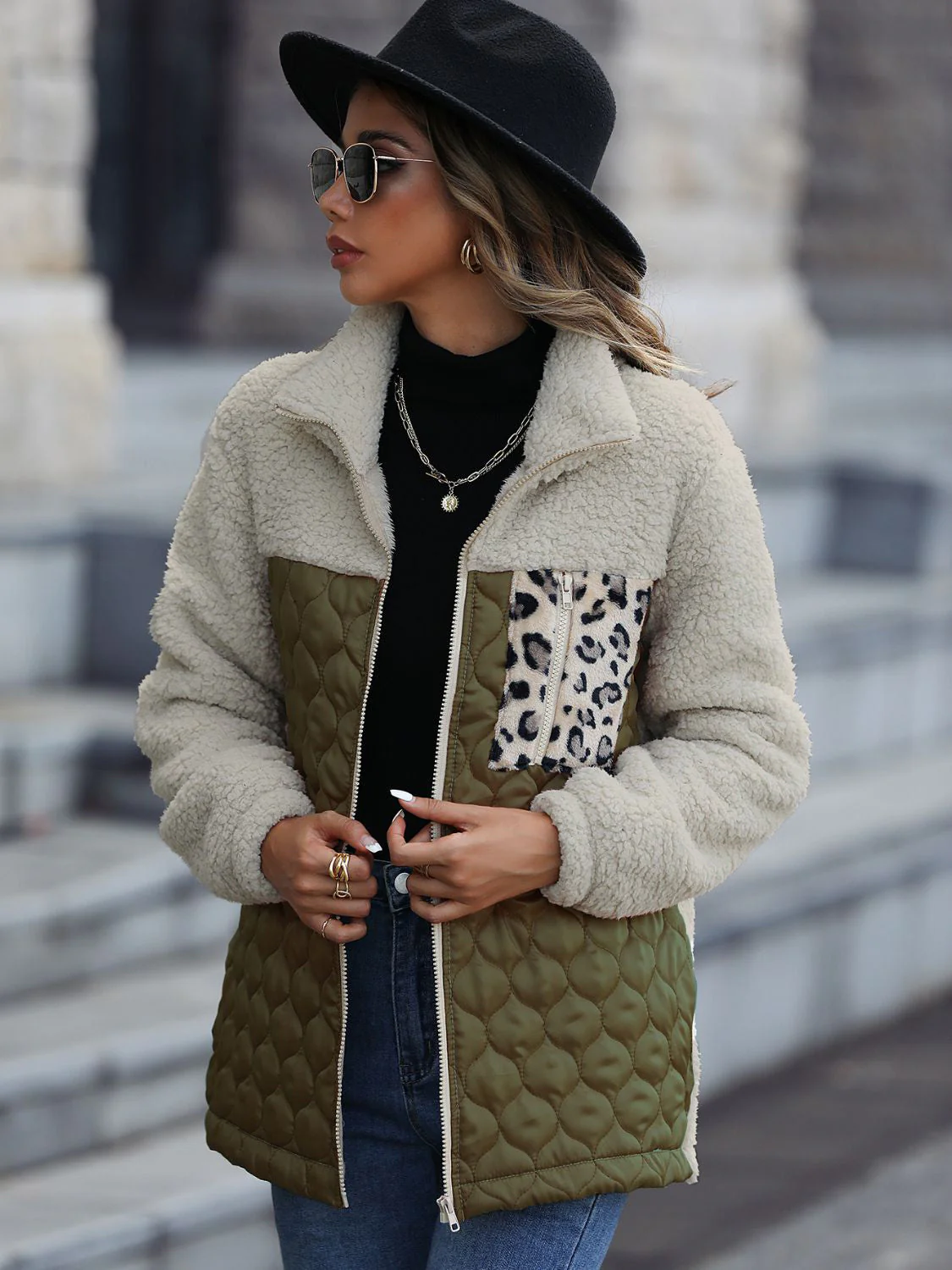 Leopard Color Block Zip-Up Jacket - Image 5