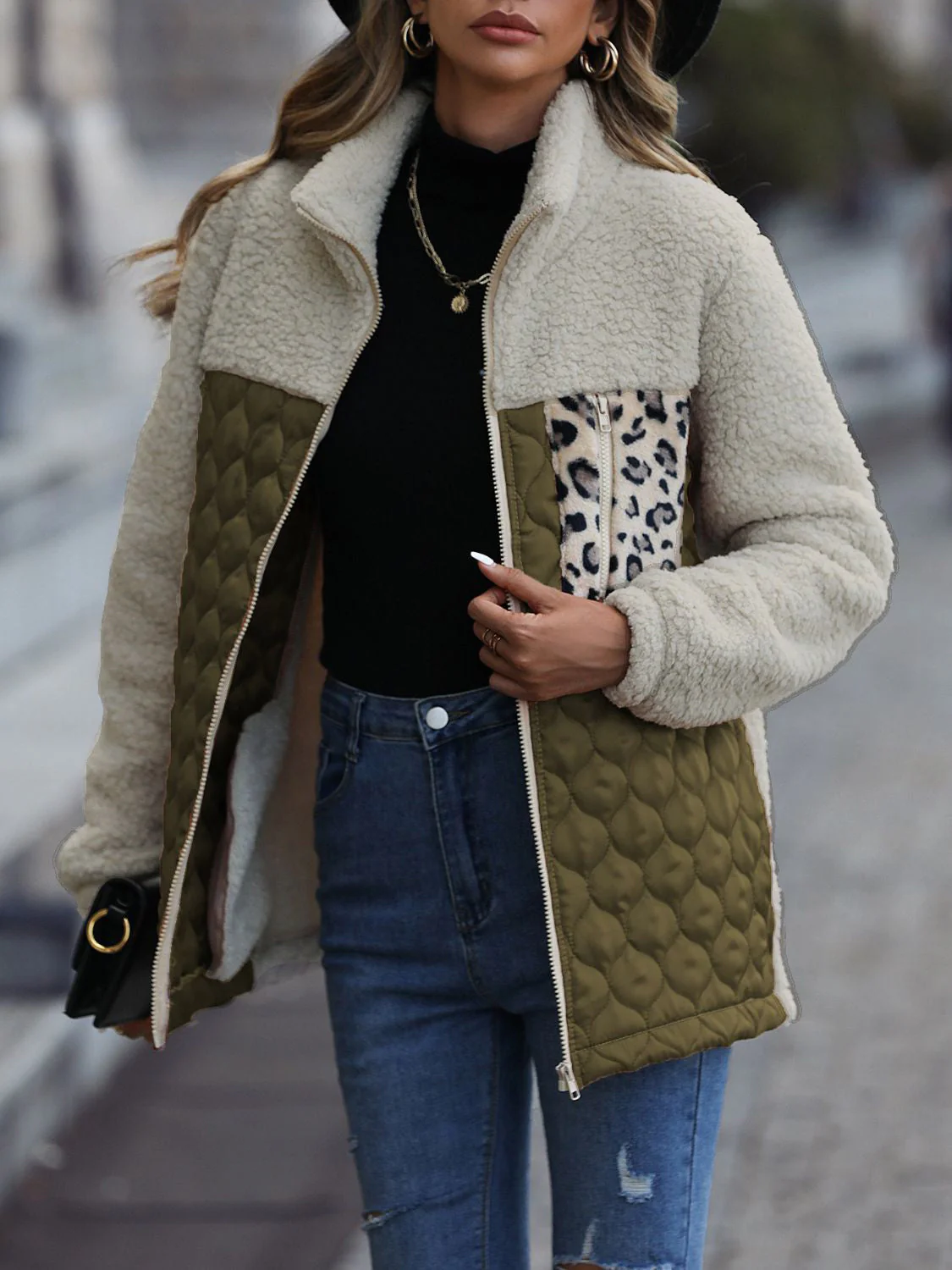 Leopard Color Block Zip-Up Jacket - Image 6