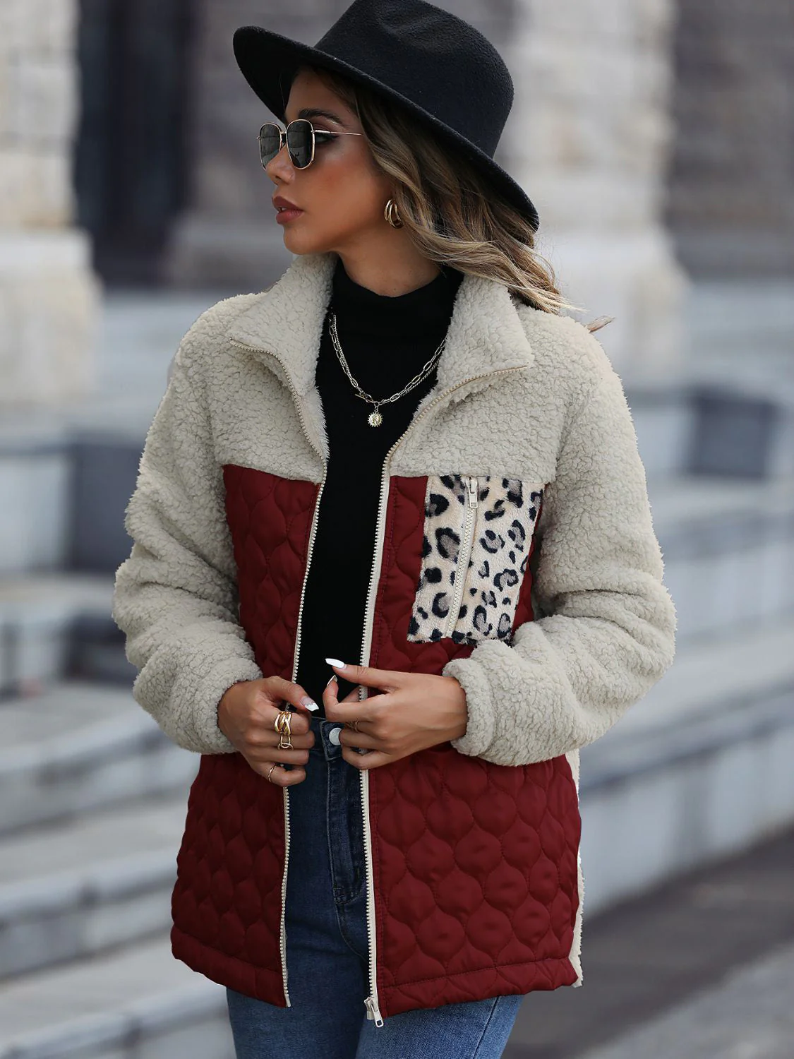 Leopard Color Block Zip-Up Jacket - Image 8
