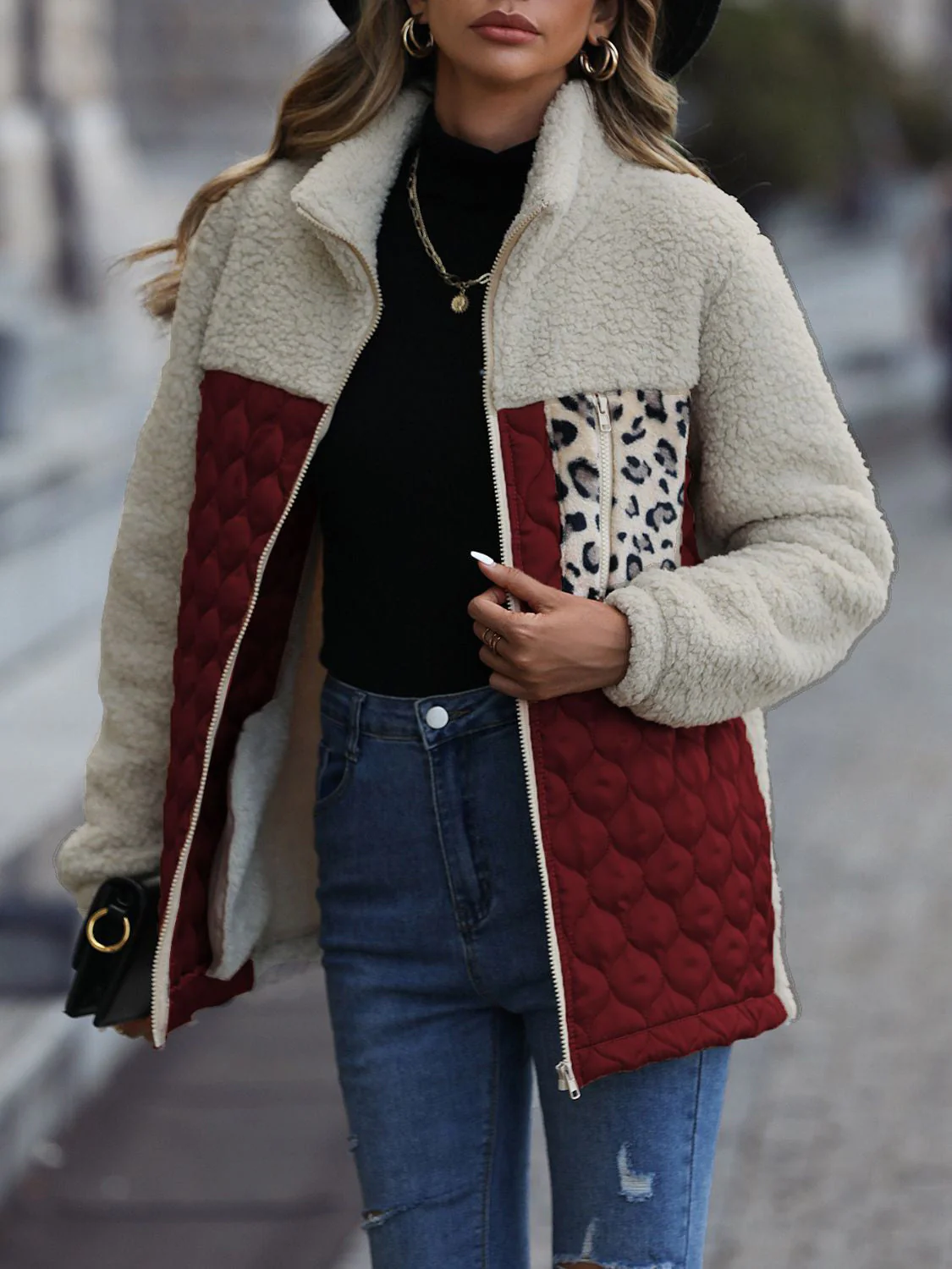Leopard Color Block Zip-Up Jacket - Image 9