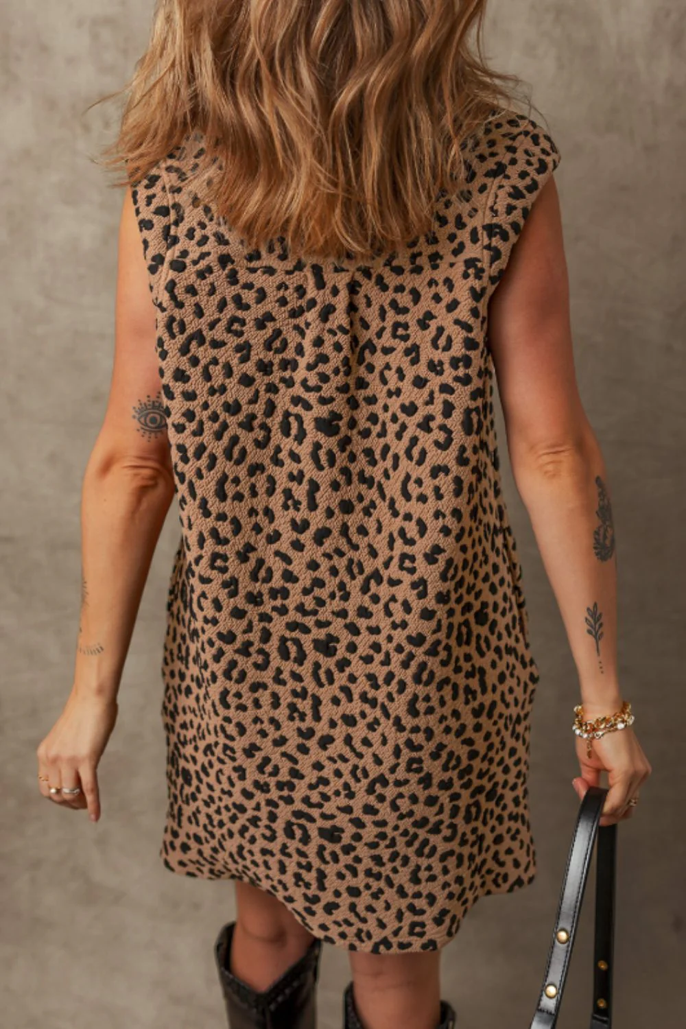Leopard Johnny Collar Sleeveless Mini Dress - Image 3