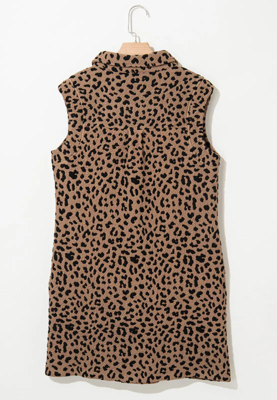 Leopard Johnny Collar Sleeveless Mini Dress - Image 6