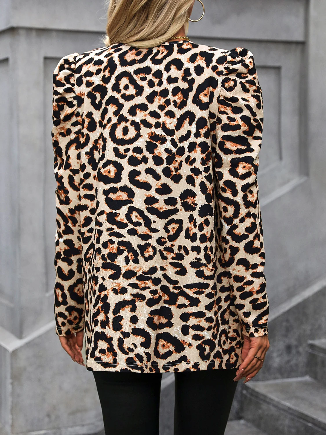 Leopard Open Front Puff Sleeve Jacket - Image 2