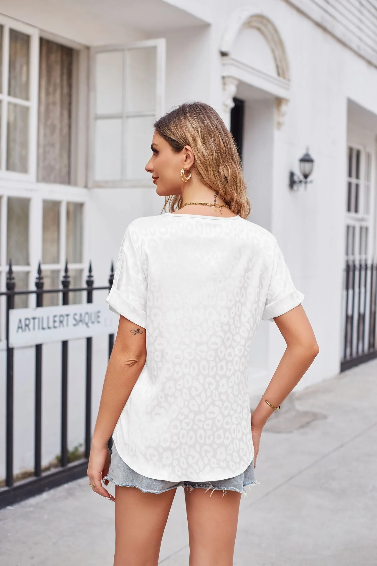 Leopard Print Curved Hem Satin Top - Image 11