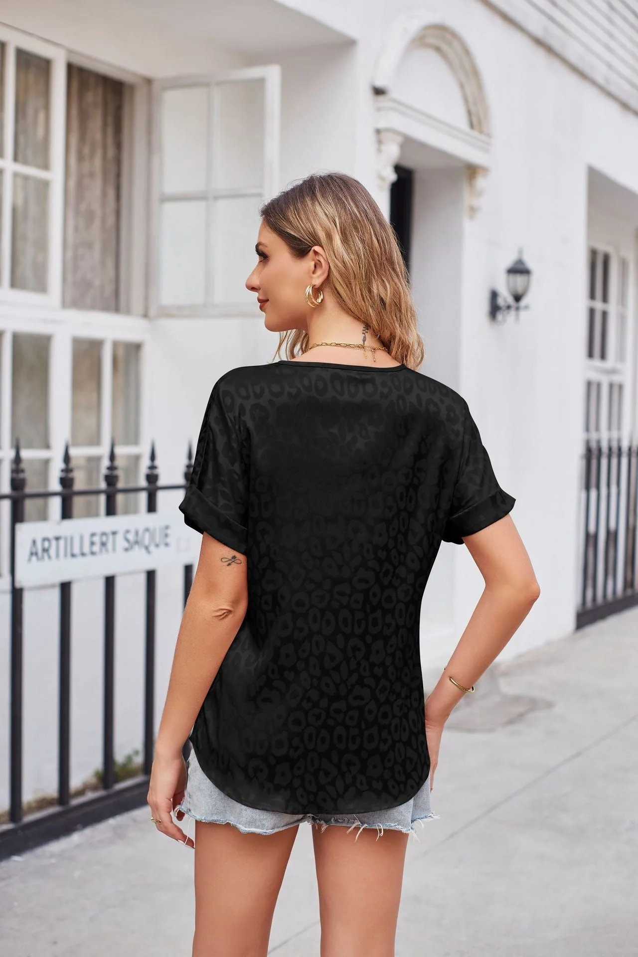 Leopard Print Curved Hem Satin Top - Image 16