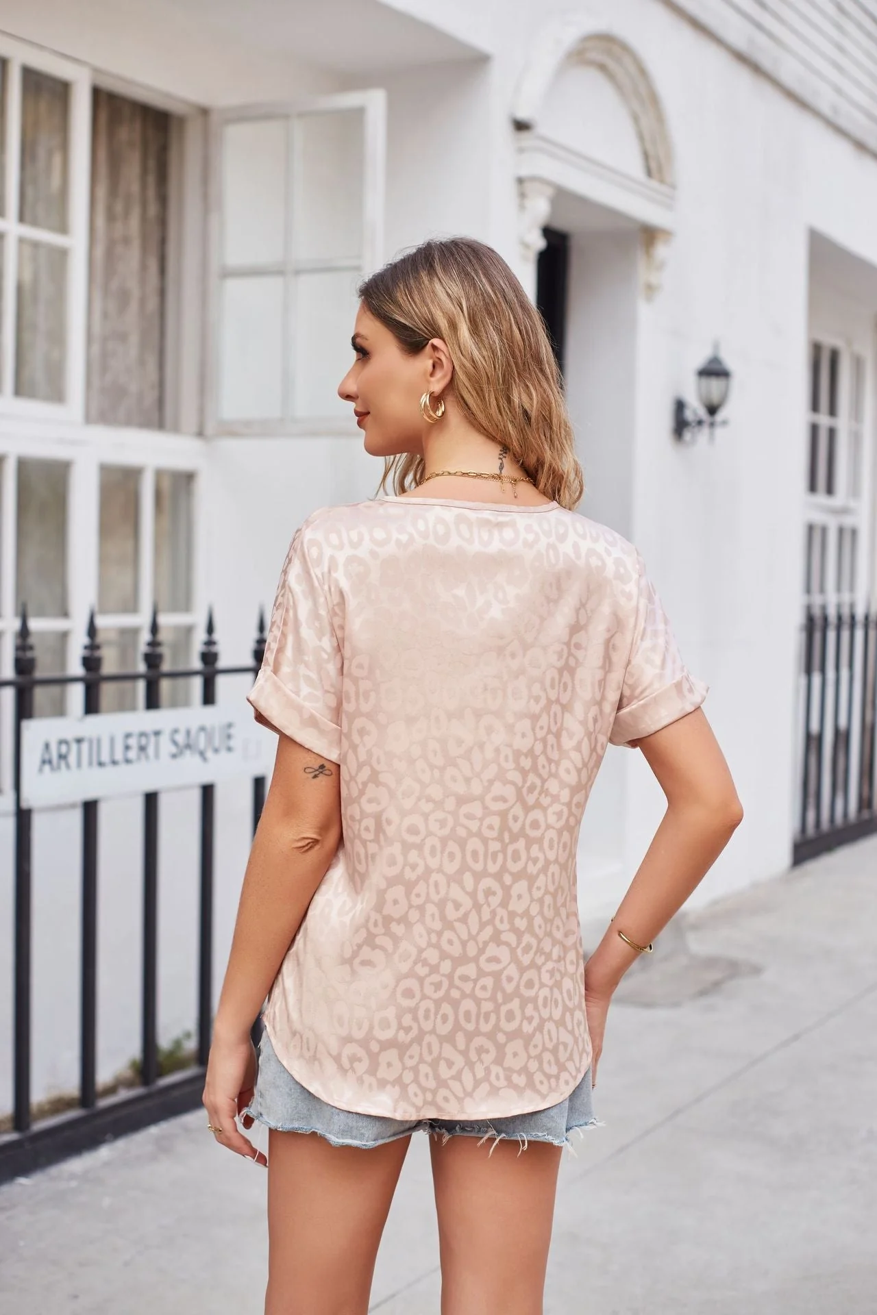 Leopard Print Curved Hem Satin Top - Image 2