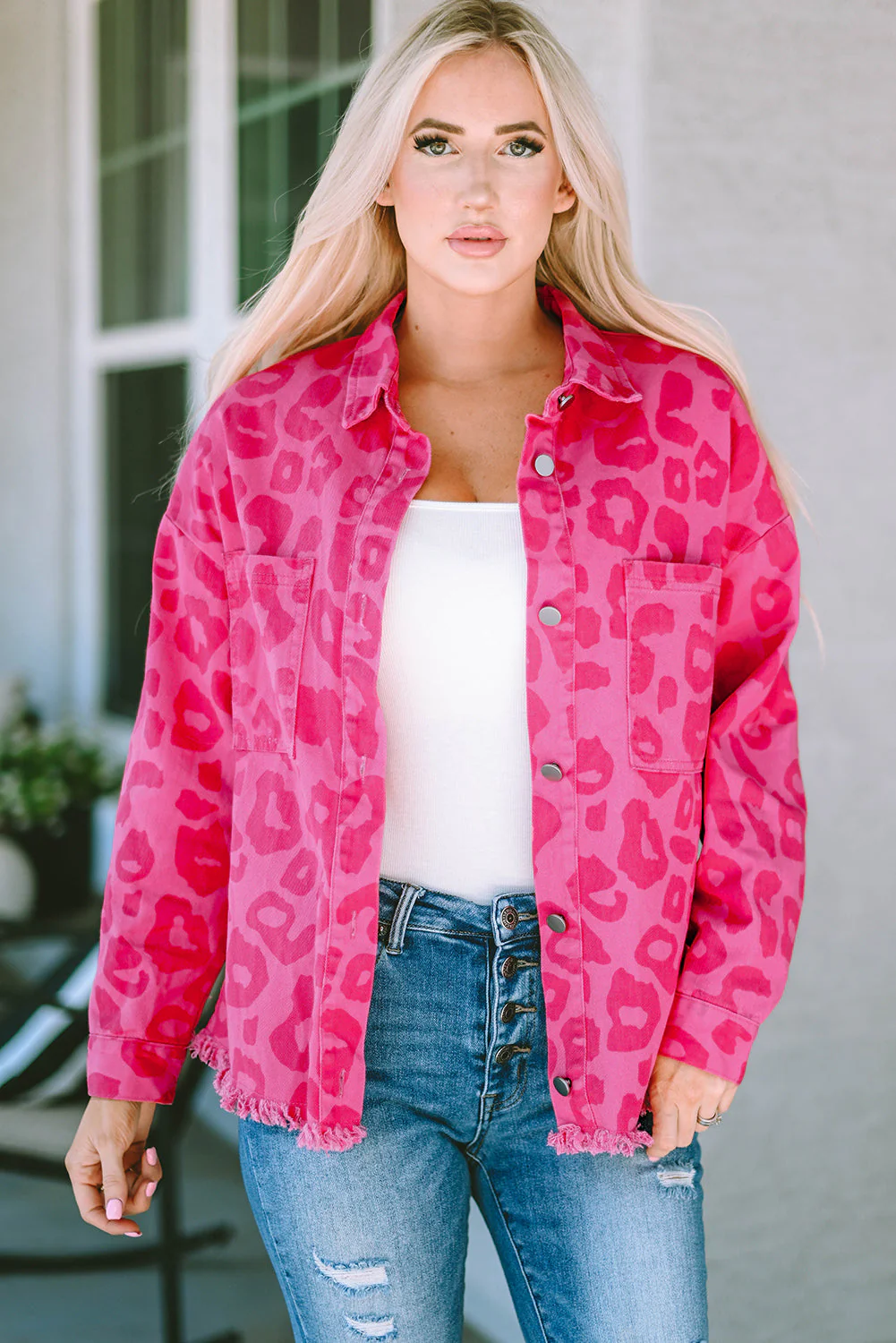 Leopard Raw Hem Jacket - Image 3
