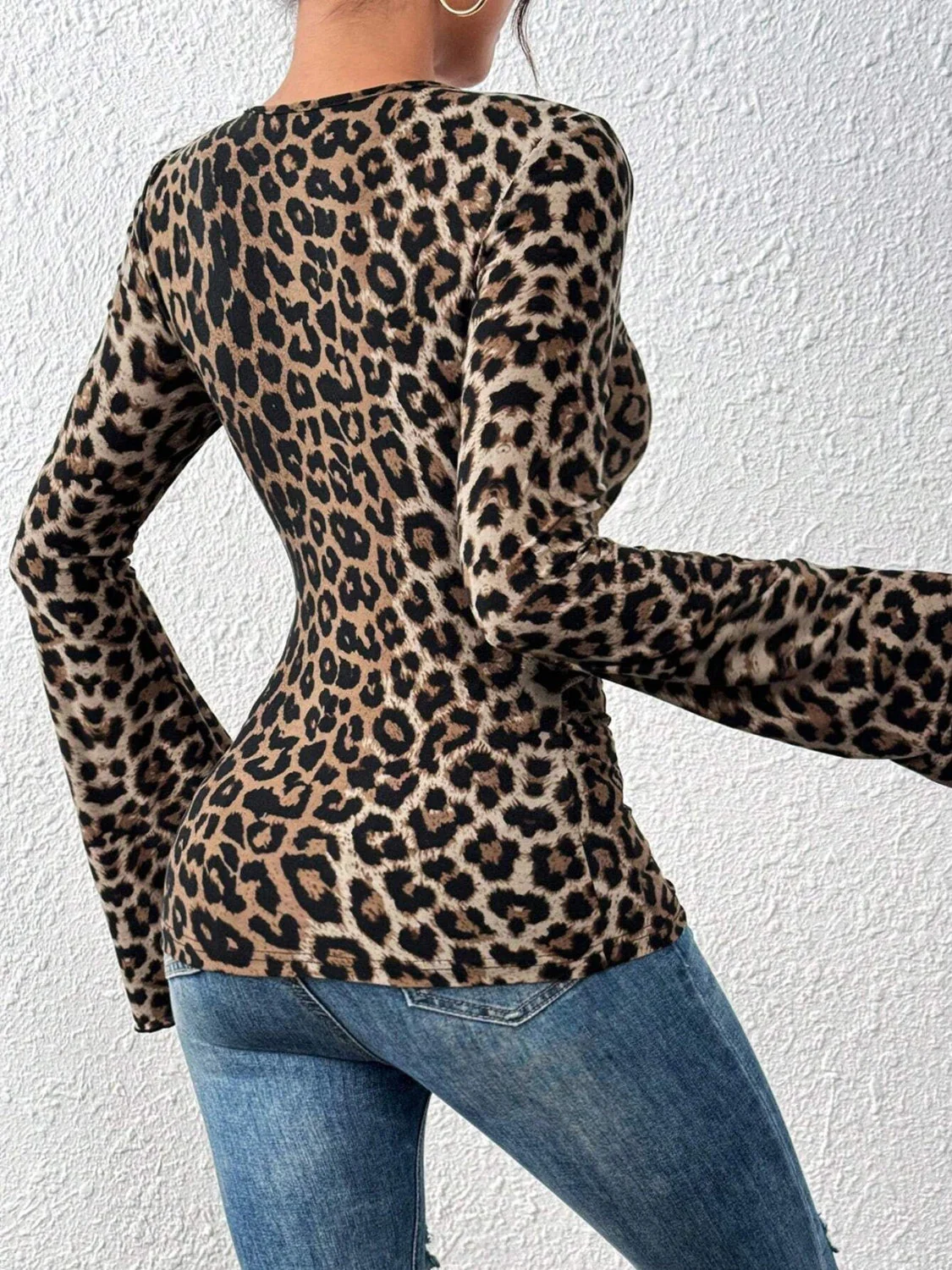 Leopard Surplice Flare Sleeve Top - Image 5