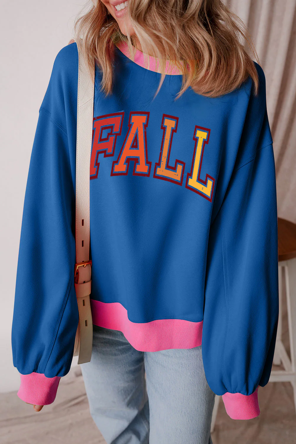 Letter Graphic Contrast Long Sleeve Sweatshirt - Image 2