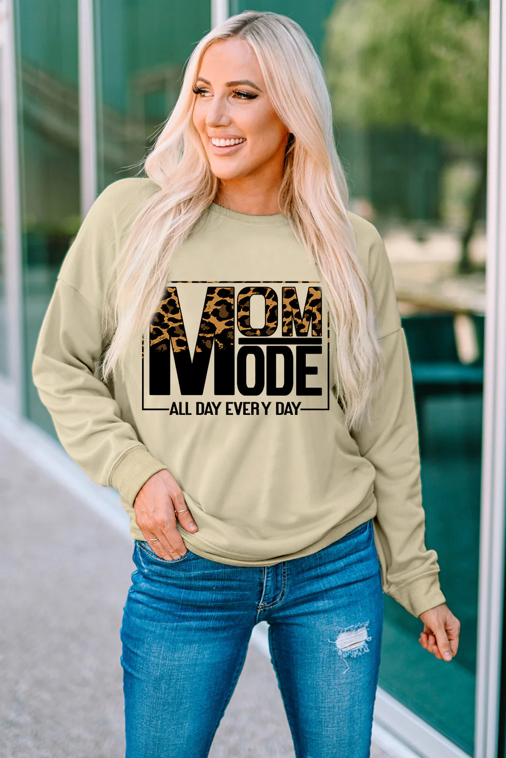 Letter Graphic Leopard Dropped Shoulder Sweatshirt - Image 3