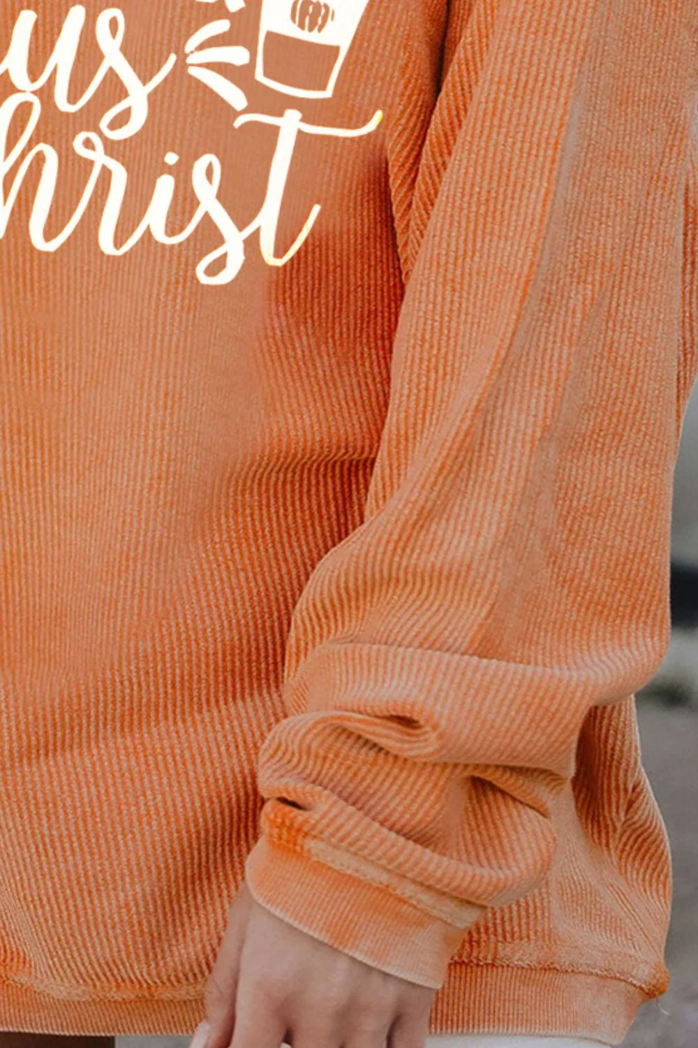 Letter Graphic Round Neck Long Sleeve Oversize Sweatshirt - Image 3