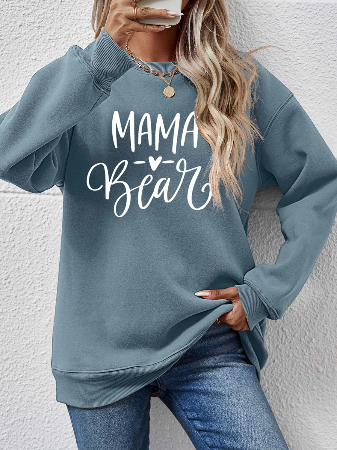 Letter Graphic Round Neck Long Sleeve Sweatshirt - Image 10