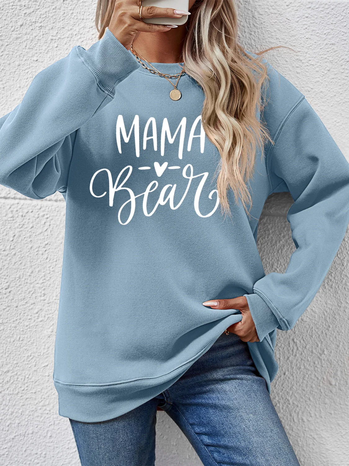 Letter Graphic Round Neck Long Sleeve Sweatshirt - Image 19