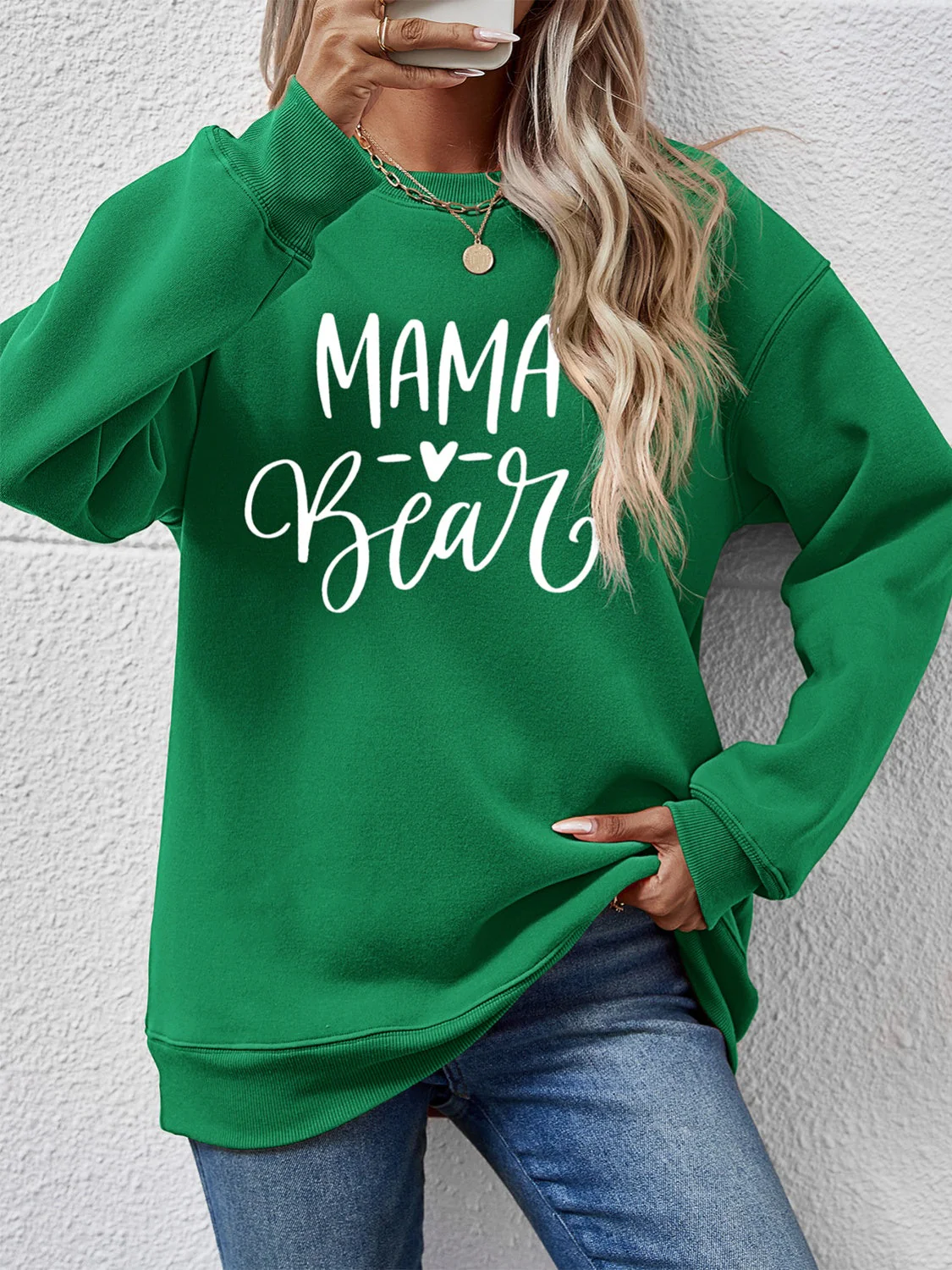 Letter Graphic Round Neck Long Sleeve Sweatshirt - Image 22