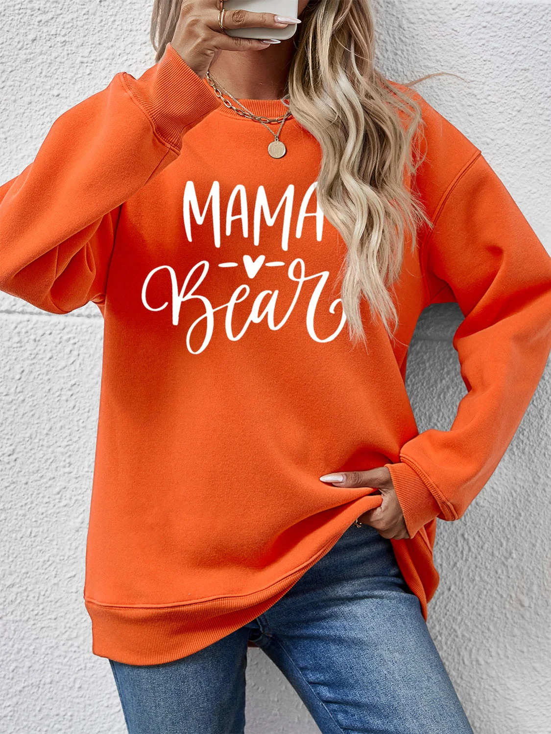 Letter Graphic Round Neck Long Sleeve Sweatshirt - Image 25
