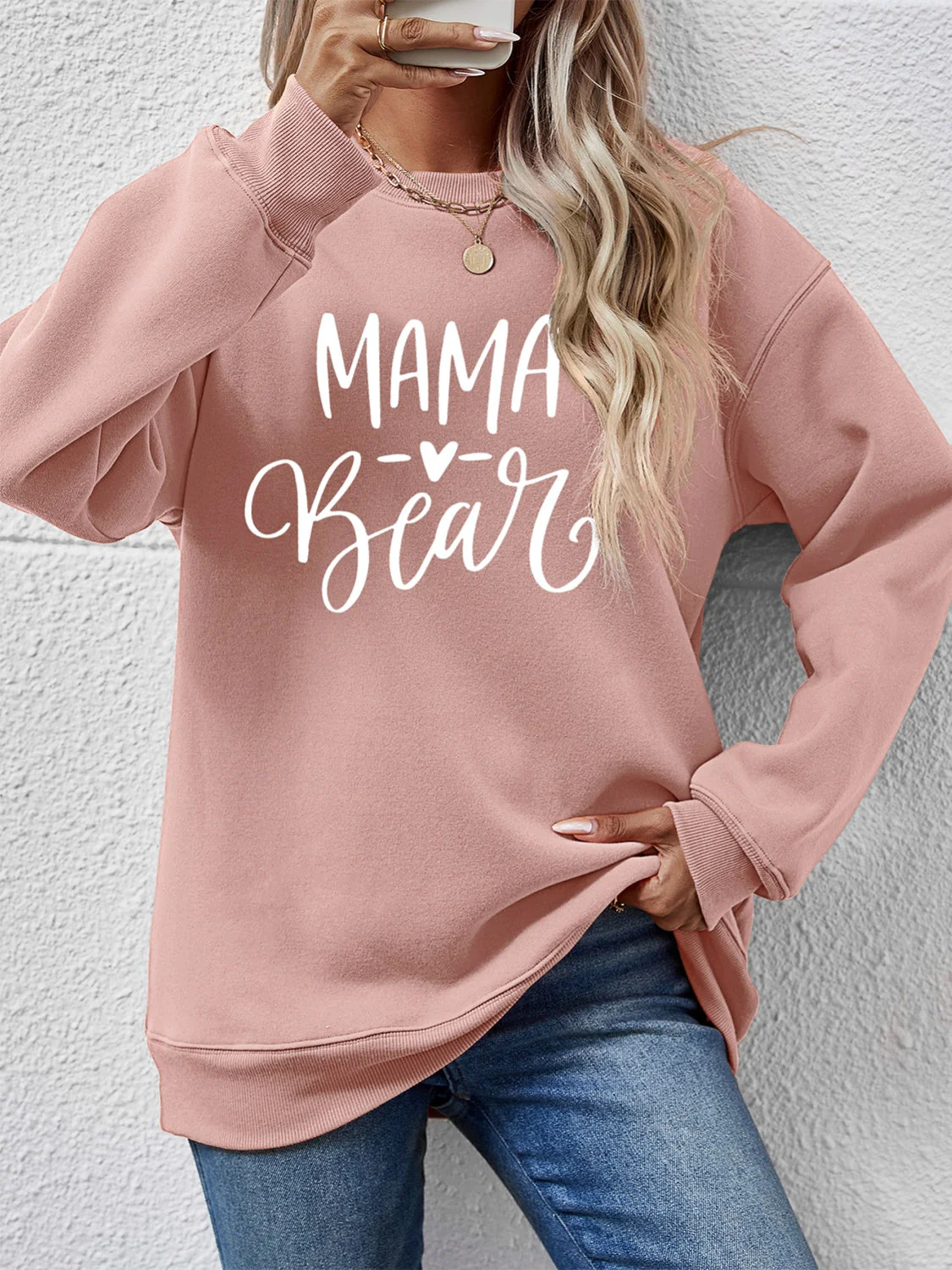 Letter Graphic Round Neck Long Sleeve Sweatshirt - Image 4