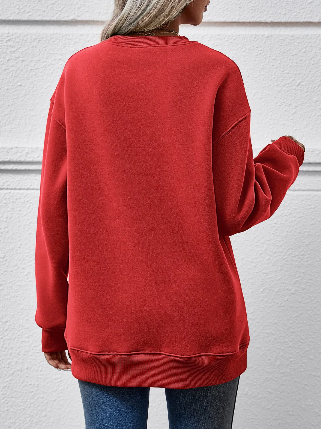 Letter Graphic Round Neck Long Sleeve Sweatshirt - Image 8