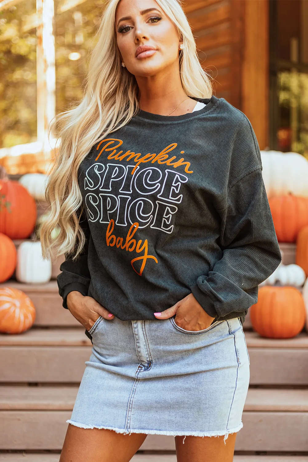 Letter Graphic Round Neck Long Sleeve Sweatshirt - Image 3